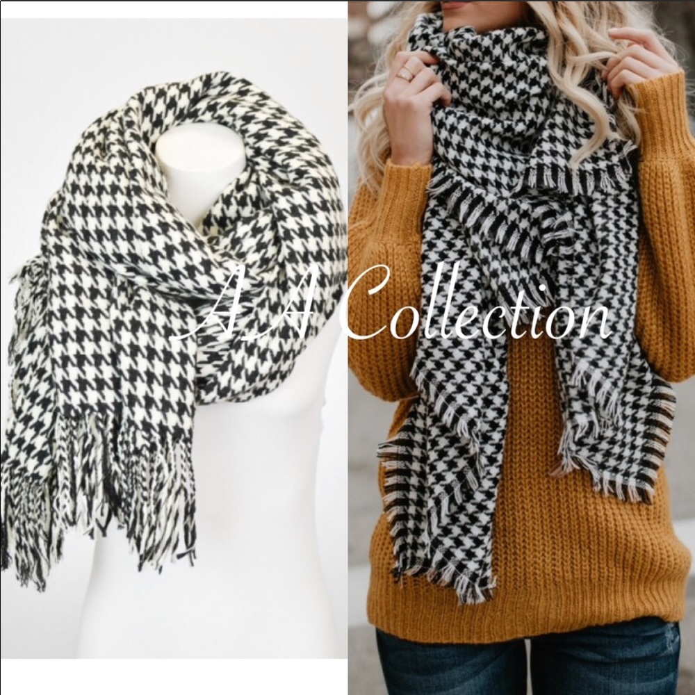 Oversized Tassel Houndstooth blanket scarf wrap - Picture 2 of 3